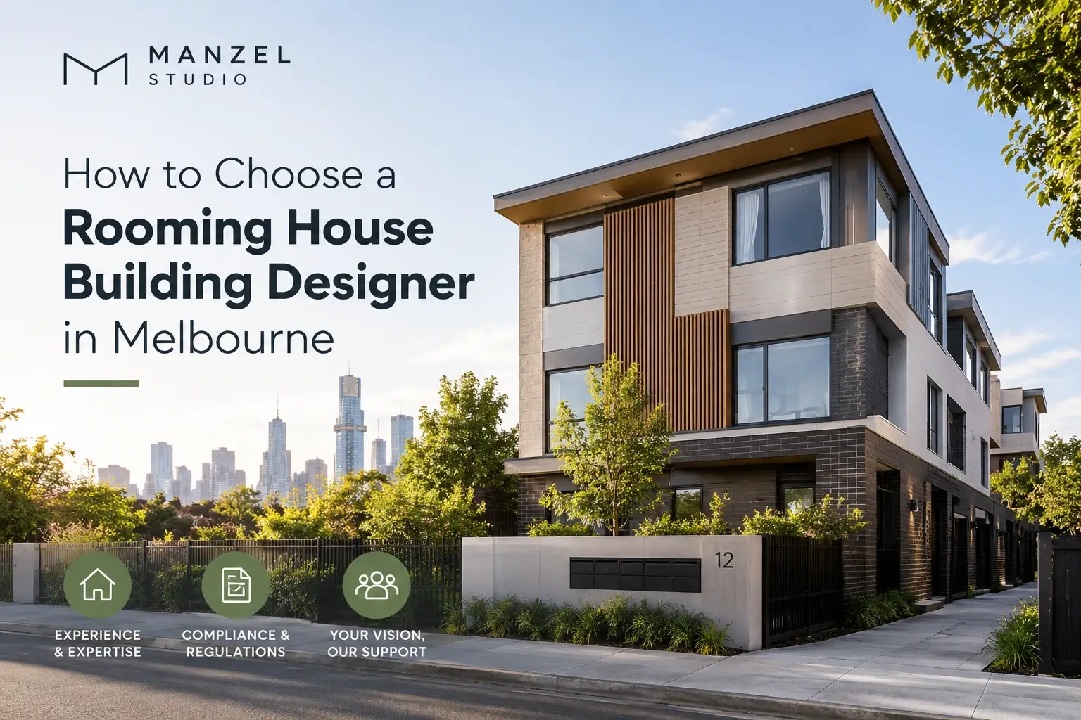 Modern three-storey rooming house in Melbourne with the Manzel Studio guide title How to Choose a Rooming House Building Designer